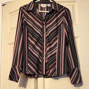 Worthington Stretch, Blouse, Black/Pink/Cream Stripes